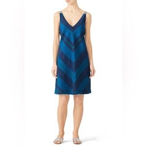 Trina Turk Linen Blend Cayson Mini Raw Hem Pocket Dress Blue Medium $298